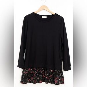 Women’s Size Small Love, Taza Dress. Black With Pink, Flower-Print Skirt.